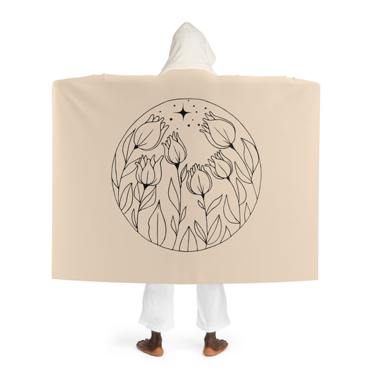 TULPEN UNTER STERNENHIMMEL • Kapuzen Kuscheldecke Beige Creme • Wohndecke Sherpa 130cm x 180cm