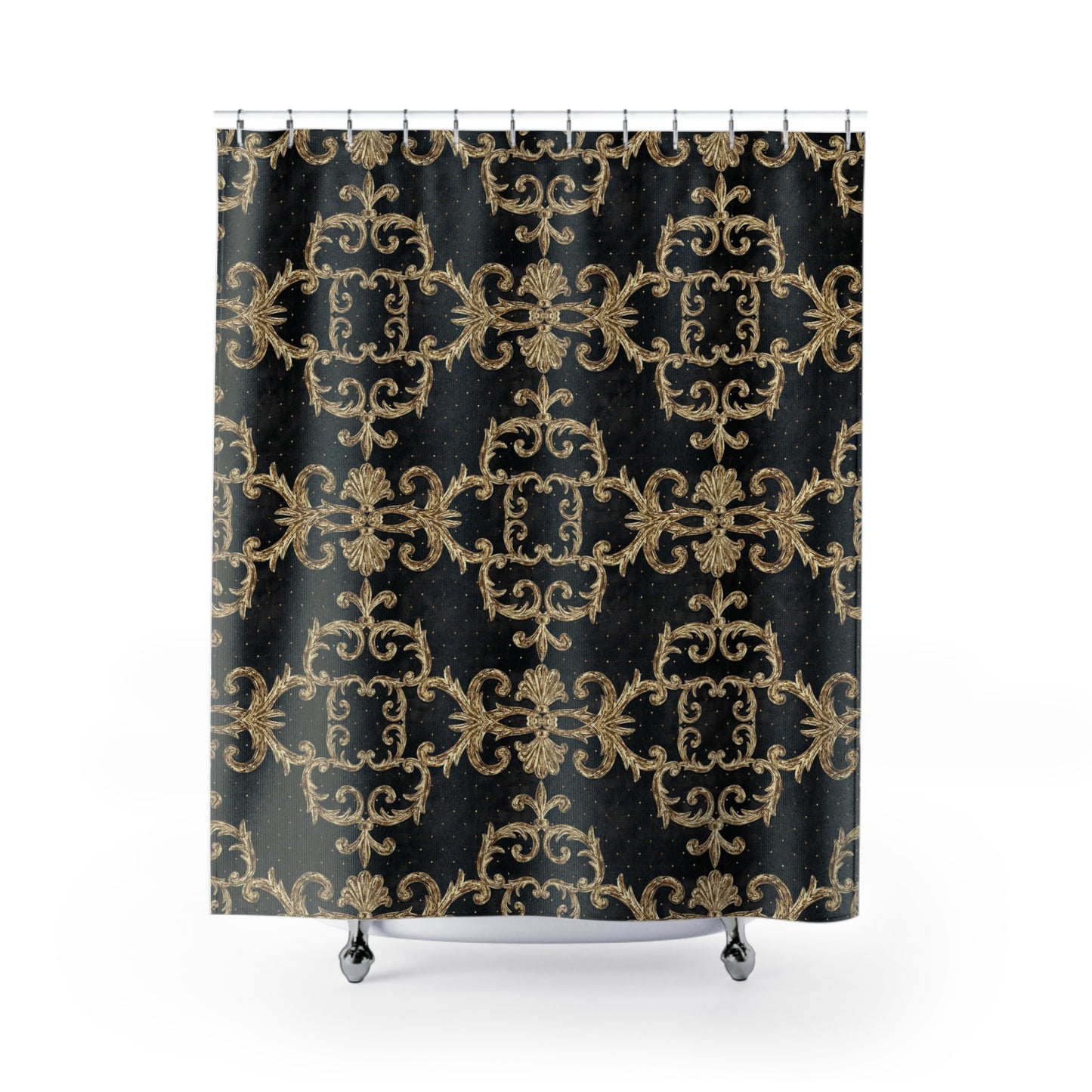BAROCKES BLUMENMUSTER SYMMETRISCH • Luxus Duschvorhang 180x200 cm Weiss