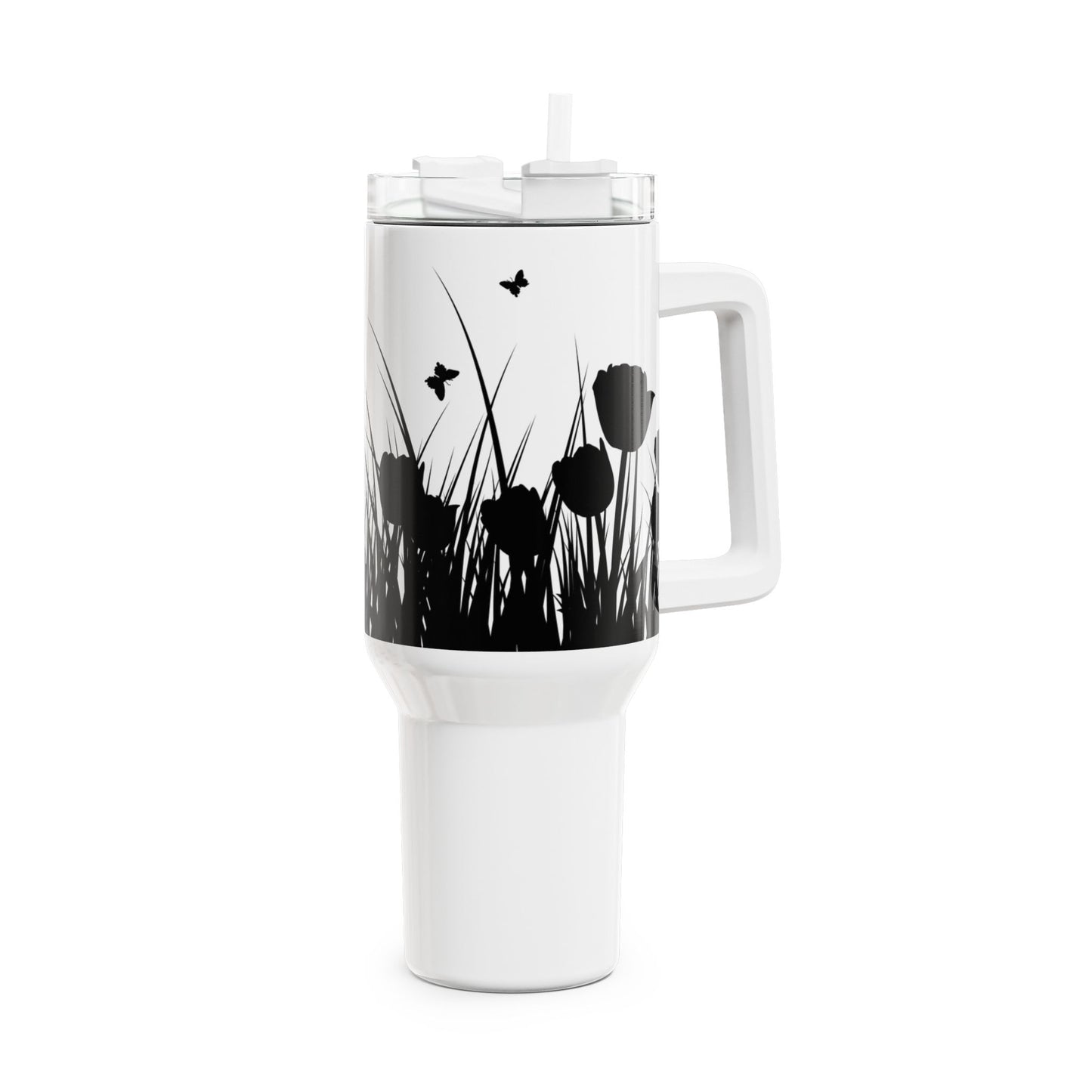 MOHNBLUMEN WIESE SCHMETTERLINGE • Tumbler mit Henkel & Strohhalm • XXL Reisebecher 1,2L