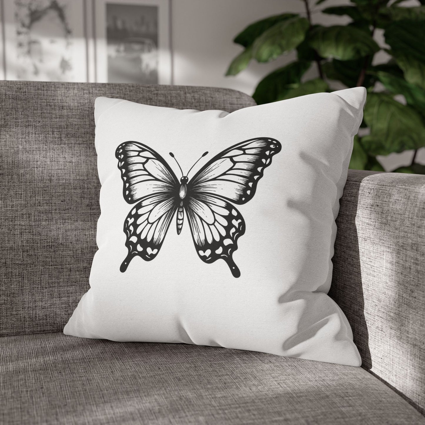 SCHMETTERLING SCHÖN • Deko Kissenbezug mit Reißverschluss Quadratisch Weiß