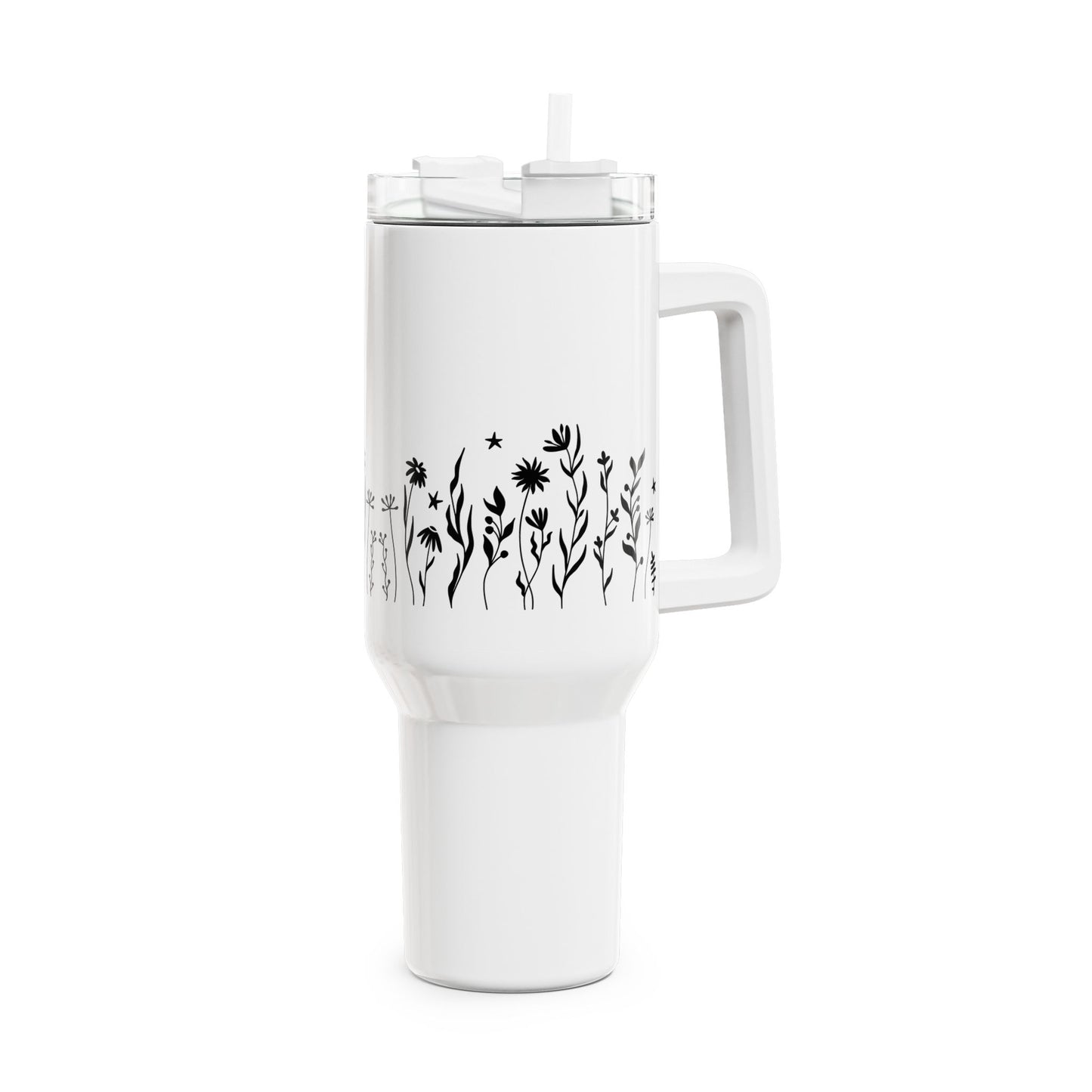 BLUMENWIESE BLÜMCHEN MOTIV • Tumbler mit Henkel & Strohhalm • XXL Reisebecher 1,2L