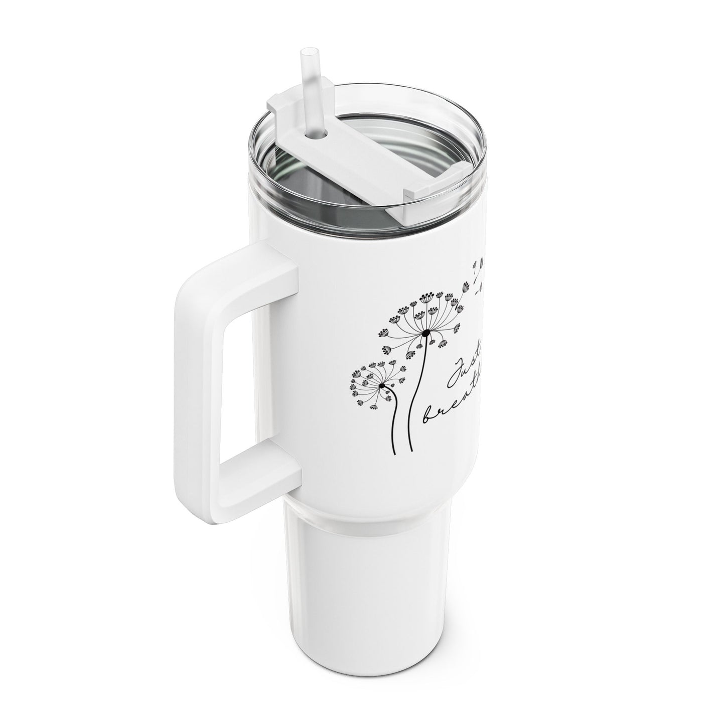 JUST BREATHE - PUSTEBLUMEN HERZCHEN • Tumbler mit Henkel & Strohhalm • XXL Reisebecher 1,2L