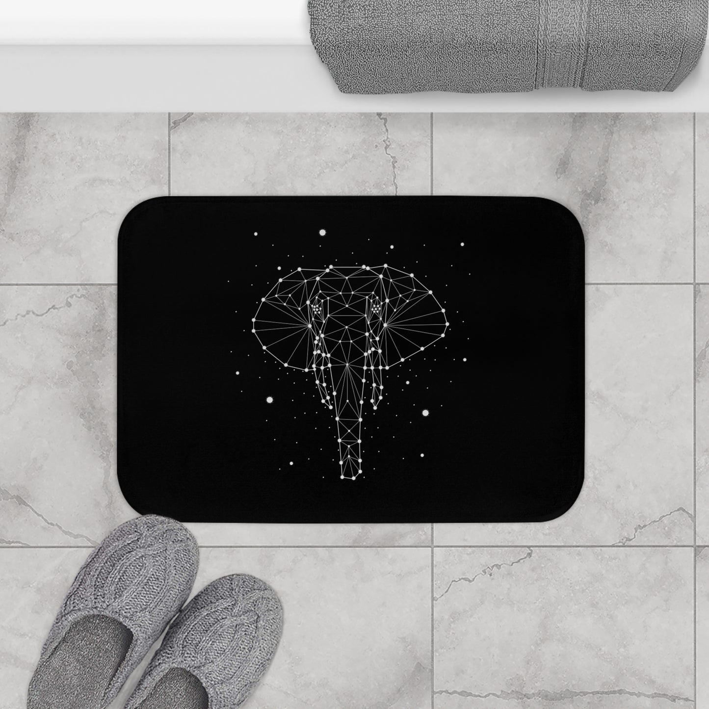 ELEFANT IM STERNENHIMMEL • Badvorleger Weiss / Fussmatte / Badteppich EXTRA Weich • 43 x 61 cm & 53 x 86 cm