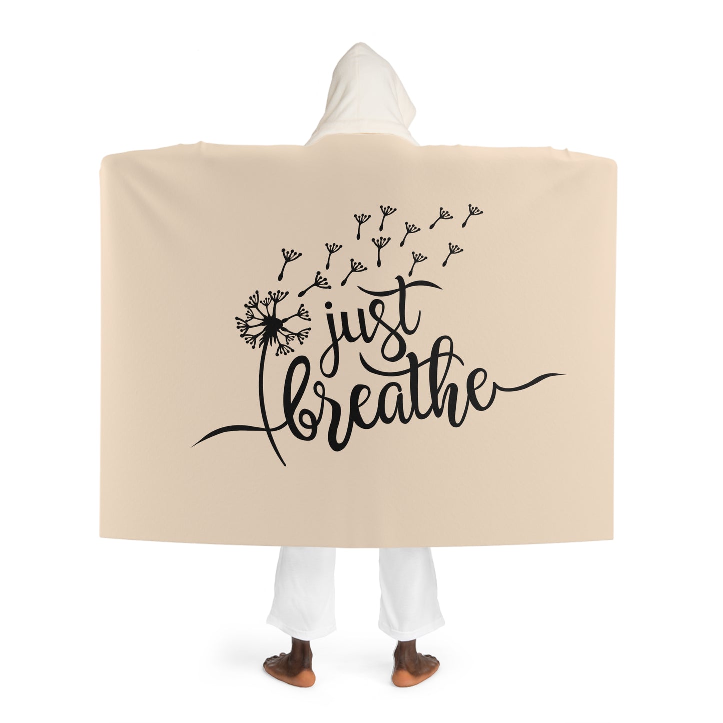 JUST BREATHE - PUSTEBLUMEN MOTIV • Kapuzen Kuscheldecke Beige Creme • Wohndecke Sherpa 130cm x 180cm