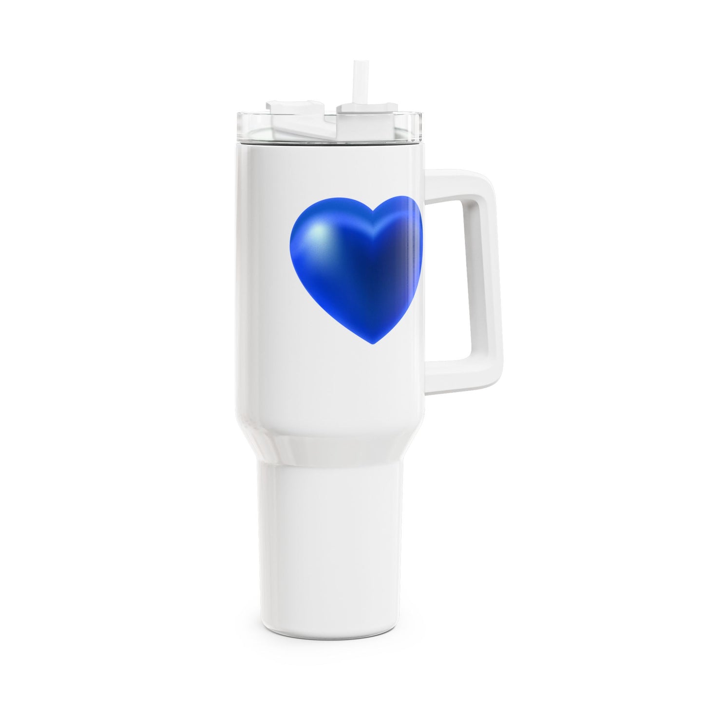 BLAUES HERZ GLÄNZEND 3D ILLUSION • Tumbler mit Henkel & Strohhalm • XXL Reisebecher 1,2L