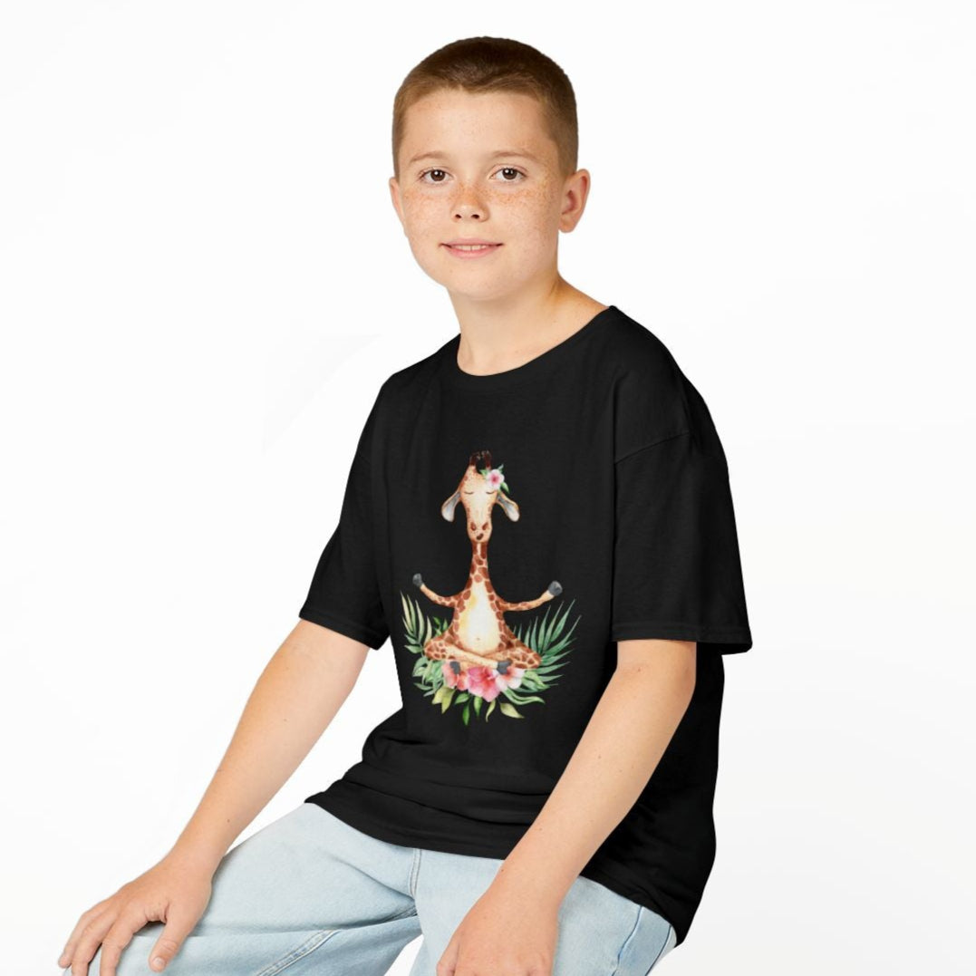 GIRAFFE MEDITATION YOGATIER Comic Blumen • Oversize Kinder T-Shirt Mädchen Jungen • BIO Baumwolle 🌿