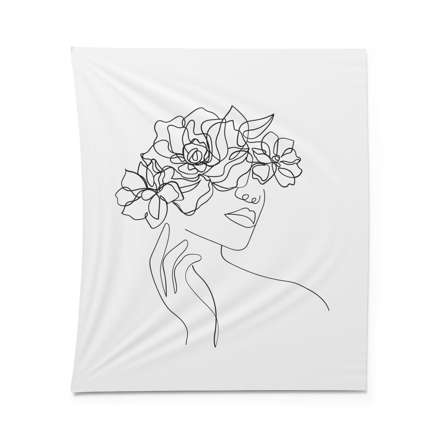 SCHÖNE FRAU mit BLUMEN • Wandtuch • Wandttepich Schwarz Weiß • Wanddekor in v. Größen bis XXL