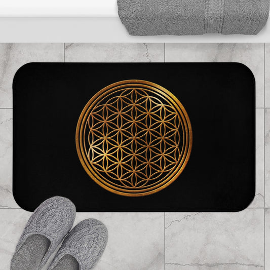 BLUME DES LEBENS BRONZE • Badvorleger Schwarz / Fussmatte / Badteppich EXTRA Weich • 53 x 86 cm