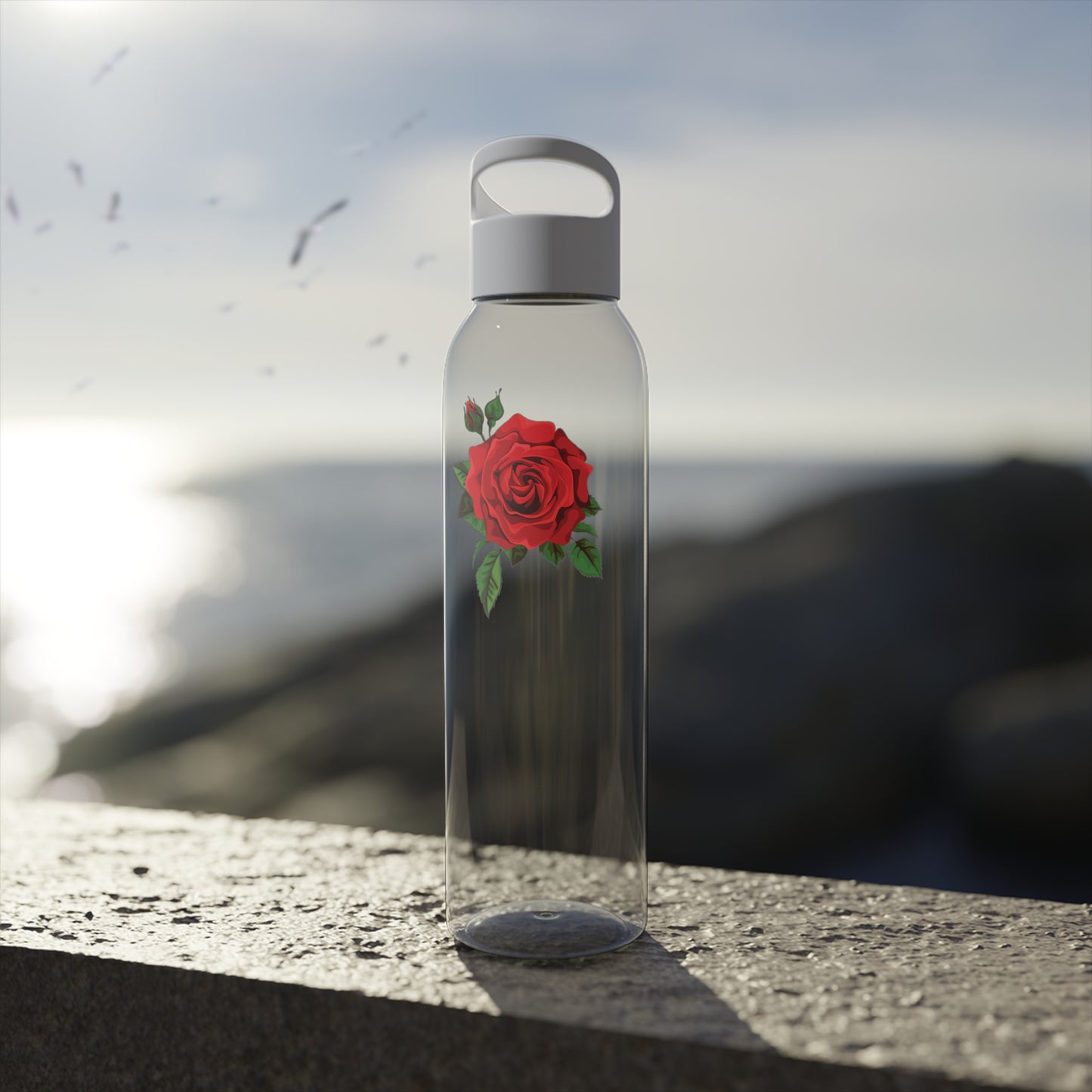 ROSE ROT • ÄSTHETISCHES BLUMENMOTIV • Wasserflasche Sky 650 ml