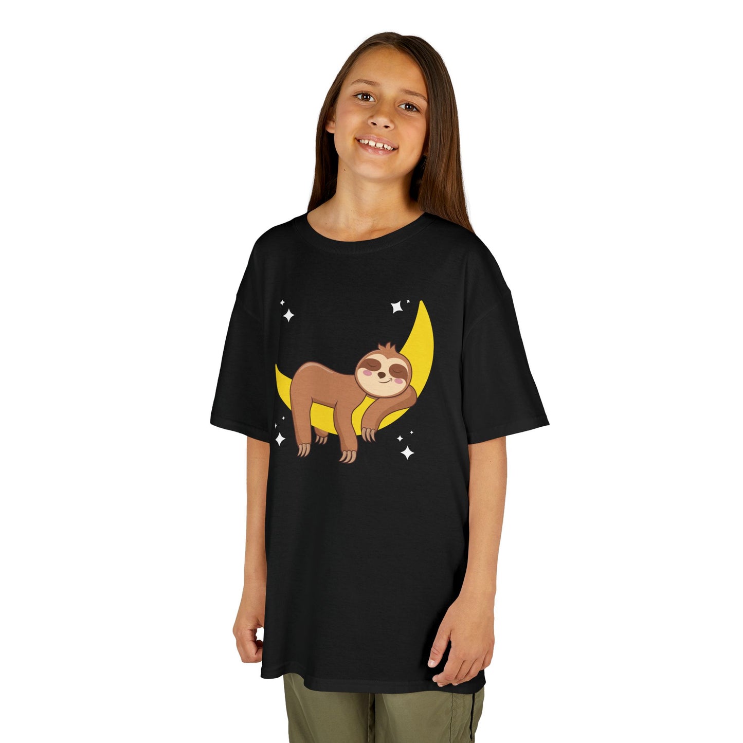 FAULTIER SLOT CHILLT LÄSSIG COOL im Mond unter Sternen • Pijama Schlafoberteil Oversize Kinder T-Shirt Mädchen Jungen • BIO Baumwolle 🌿