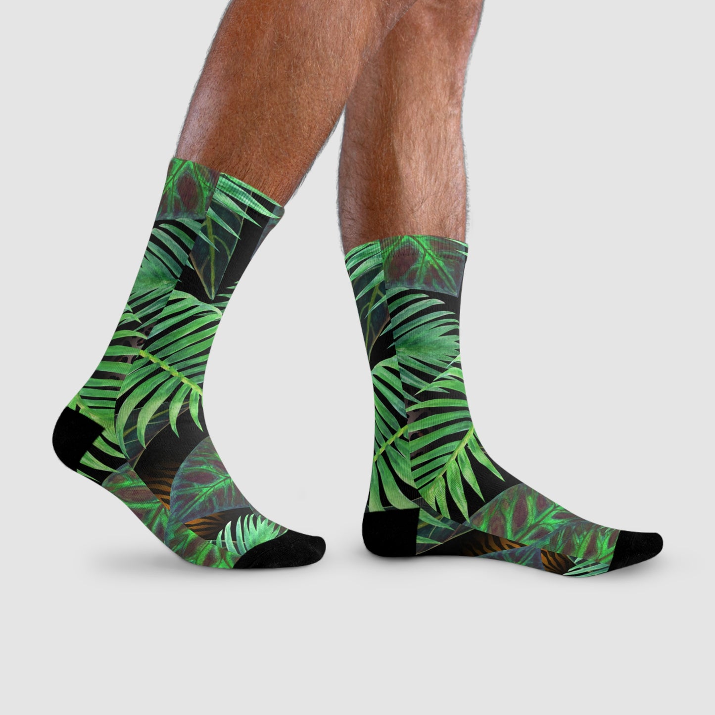 DSCHUNGEL PFLANZENBLÄTTER NATURMOTIV • HAPPY SOCKS Crew Socken Grün mit Motiv
