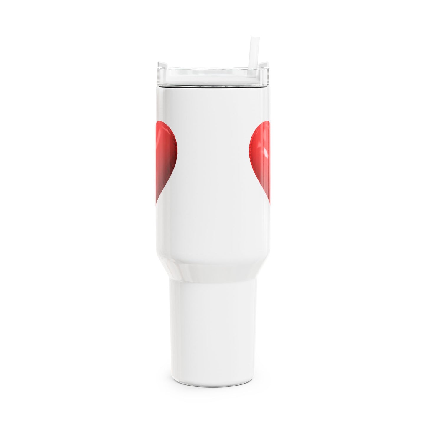 HERZ KNALLROT 3D Illusion Luftballon • Tumbler mit Henkel & Strohhalm • XXL Reisebecher 1,2L