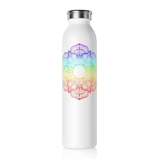 MANDALA BLUME REGENBOGEN • Edelstahl Thermosflasche SLIM • 600 ml