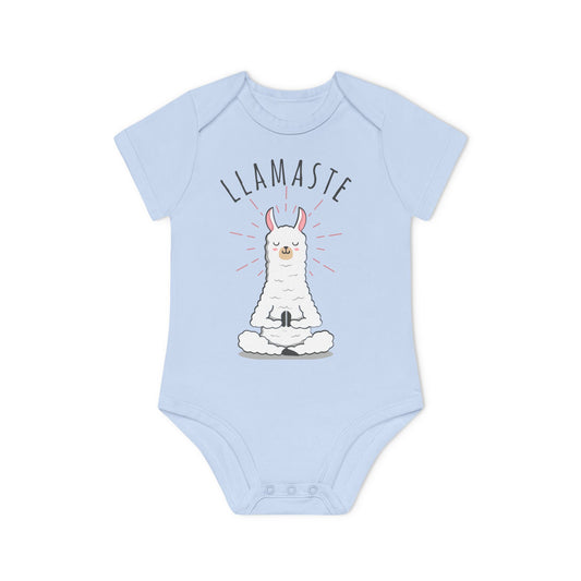 LLAMASTE LAMA NAMASTE YOGA SPRUCH • Witziger Baby Body Kurzarm für lustige Mädchen & Jungen • BIO Baumwolle 🌿