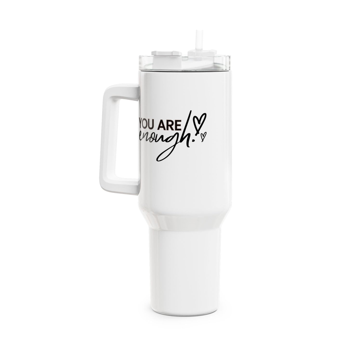 YOU ARE ENOUG - HERZMOTIV • LIEBESBEWEIS LOVE Tumbler mit Henkel & Strohhalm • XXL Reisebecher 1,2L