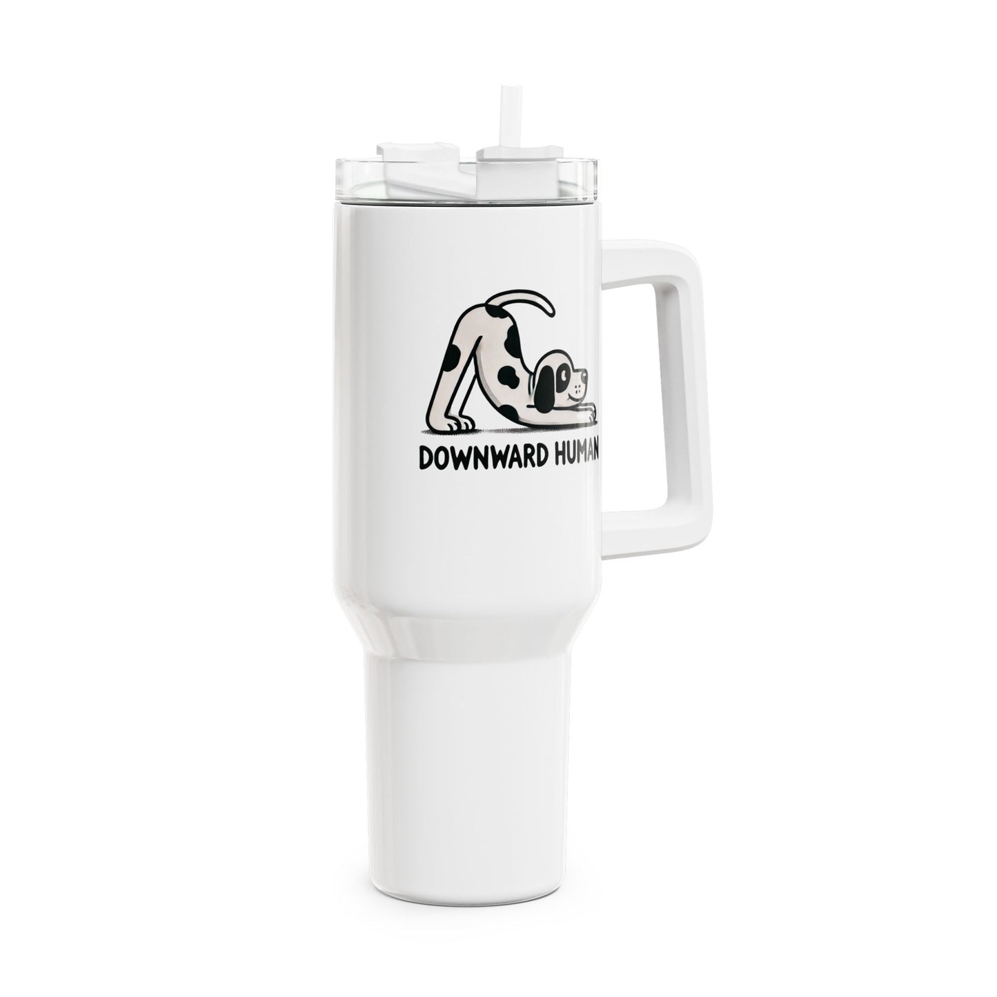 DOWNWARD HUMAN HUNDE YOGA LUSTIGER SPRUCH • Tumbler mit Henkel & Strohhalm • XXL Reisebecher 1,2L - YOGA SANTA
