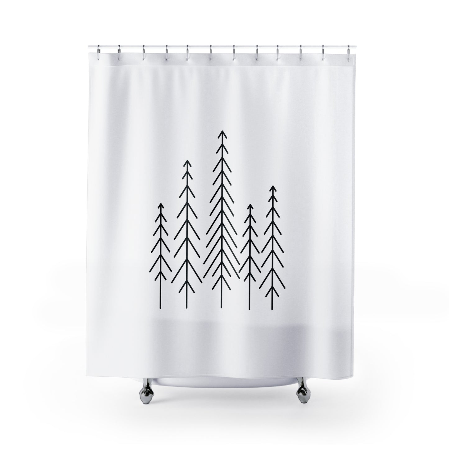 WALD BÄUME ZEICHNUNG MINIMALISITSCH • Hochwertiger, Schöner Duschvorhang 180x200 cm Weiss