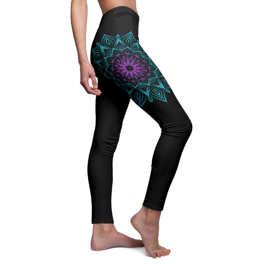MANDALA BLUME BLÜTE LILA TÜRKIS • Damen Leggins Schwarz • Beste Leggings für Sport & Freizeit