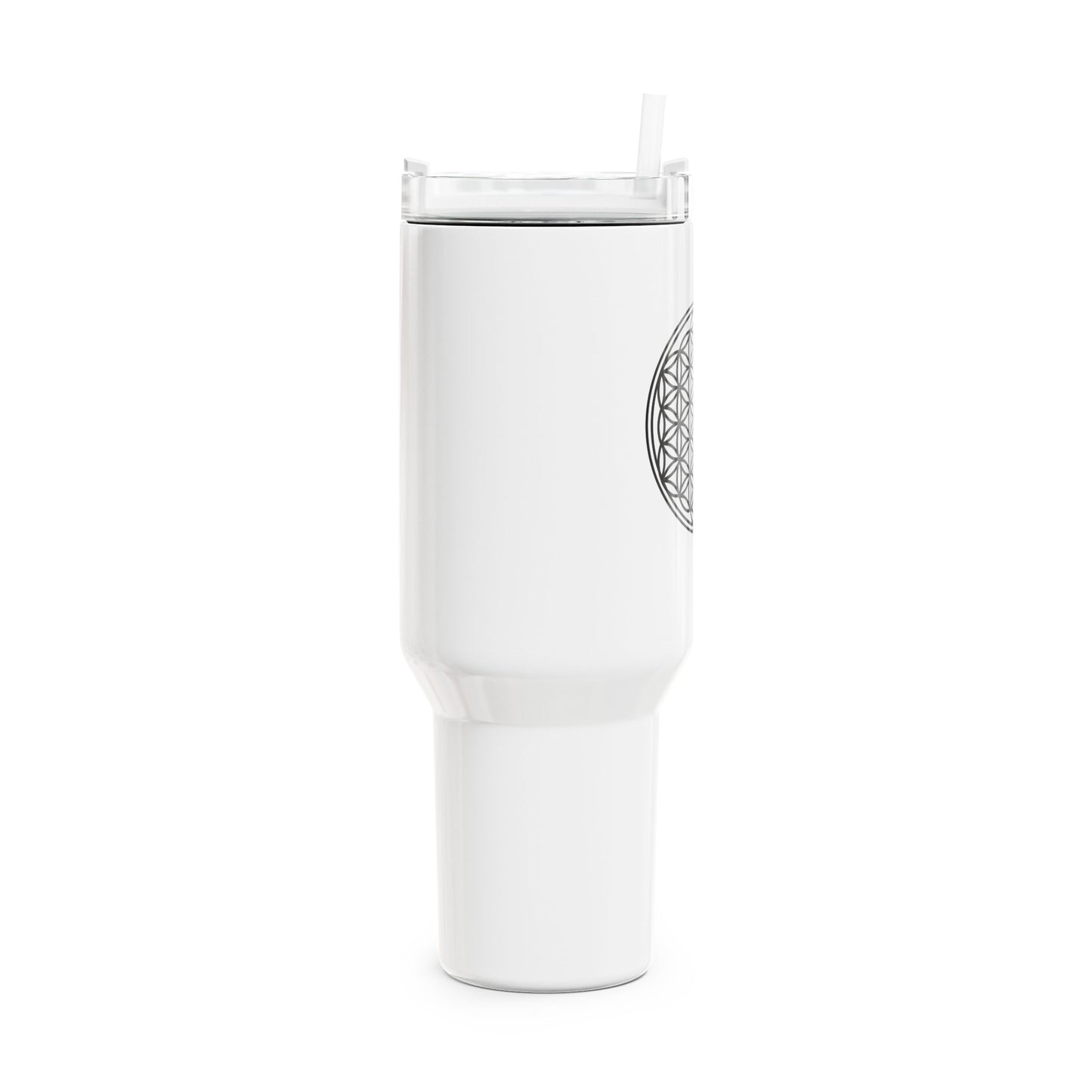 BLUME DES LEBENS SCHWARZ AUF WEIß • Tumbler mit Henkel & Strohhalm • XXL Reisebecher 1,2L - YOGA SANTA