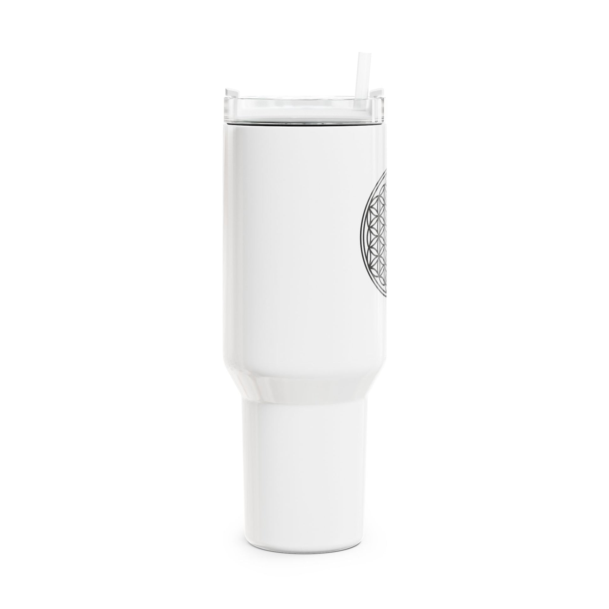 BLUME DES LEBENS SCHWARZ AUF WEIß • Tumbler mit Henkel & Strohhalm • XXL Reisebecher 1,2L - YOGA SANTA