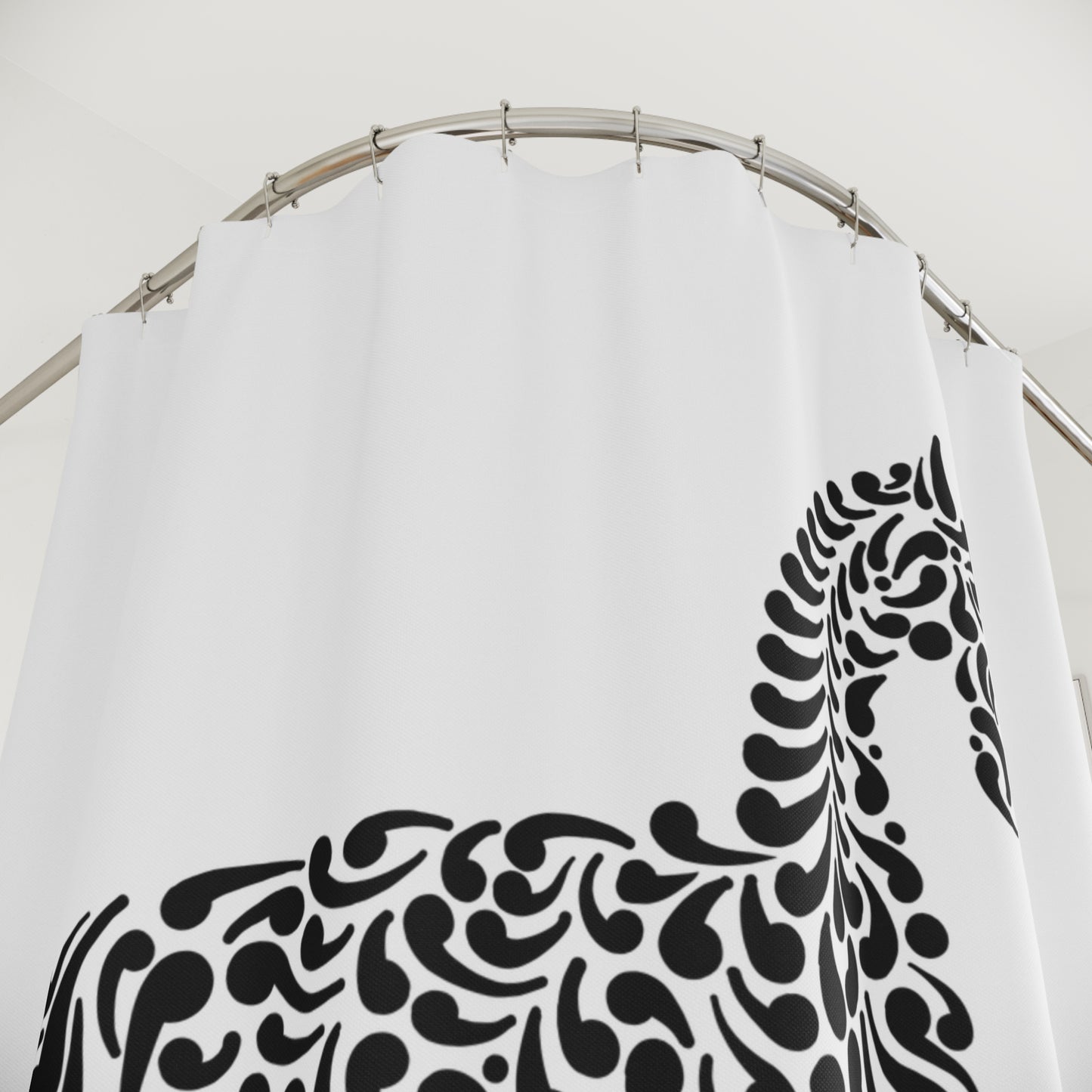 PFERD ZEICHNUNG KUNSTDRUCK • Hochwertiger, Schöner Duschvorhang 180x200 cm Weiss