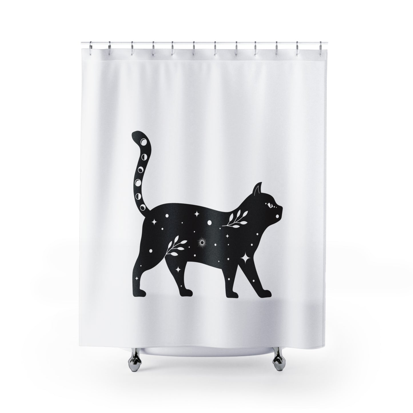 KATZE STERNEHIMMEL • Hochwertiger, Schöner Duschvorhang 180x200 cm Weiss