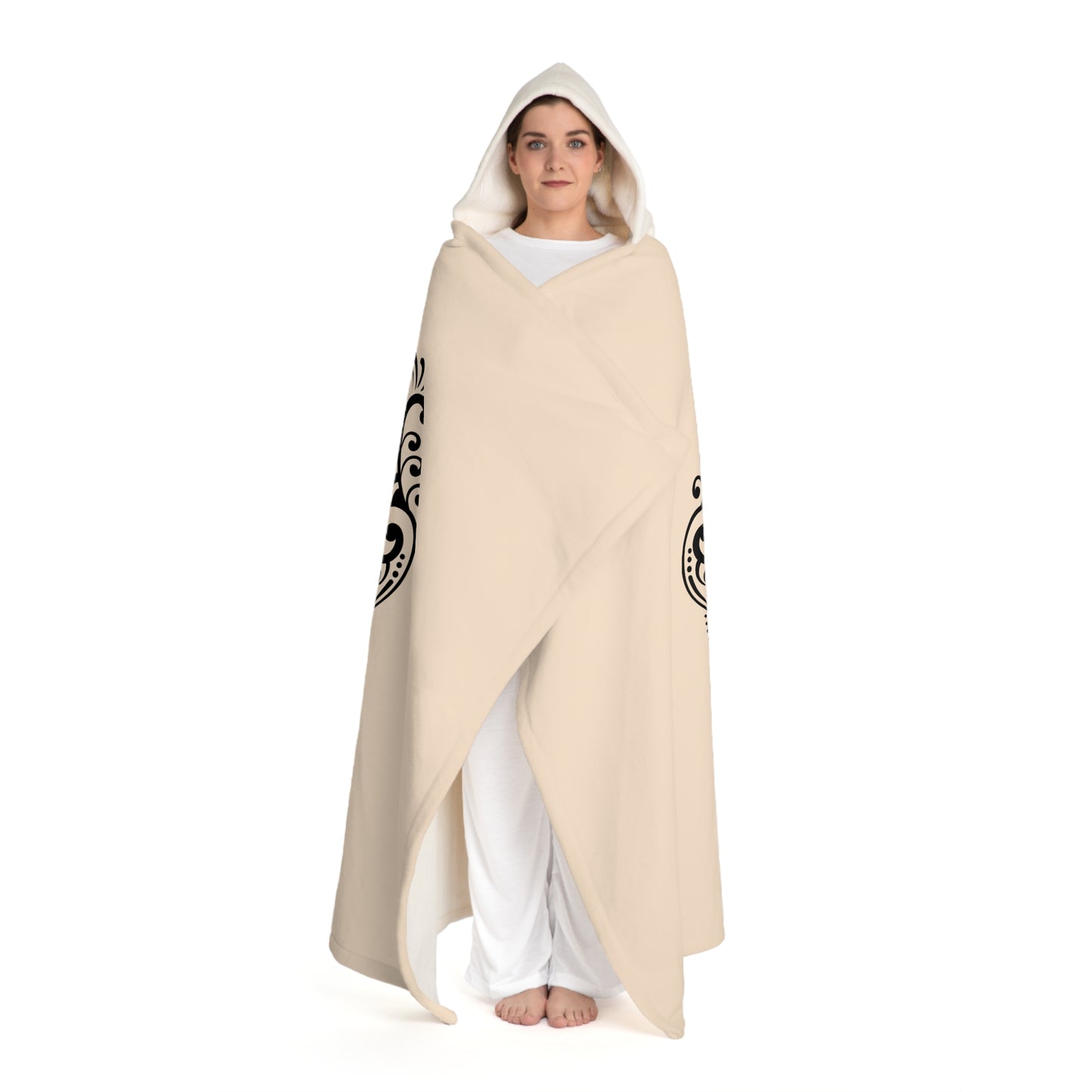 FLORALES ORNAMENT LUXURIÖS • Kapuzen Kuscheldecke Beige Creme • Wohndecke Sherpa 130cm x 180cm