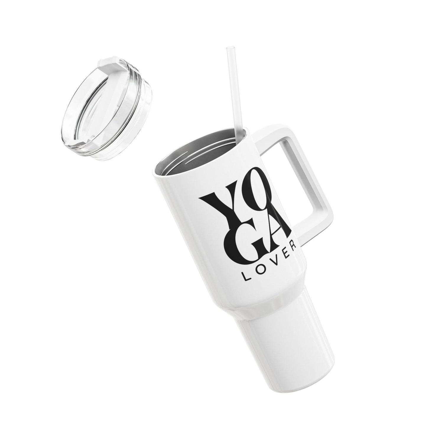 YOGA LOVER SCHRIFTZUG • Tumbler mit Henkel & Strohhalm • XXL Reisebecher 1,2L - YOGA SANTA