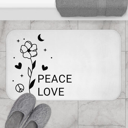 PEACE ZEICHEN LOVE HERZ BLUME MOND • Badvorleger Weiss / Fussmatte / Badteppich EXTRA Weich • 43 x 61 cm & 53 x 86 cm