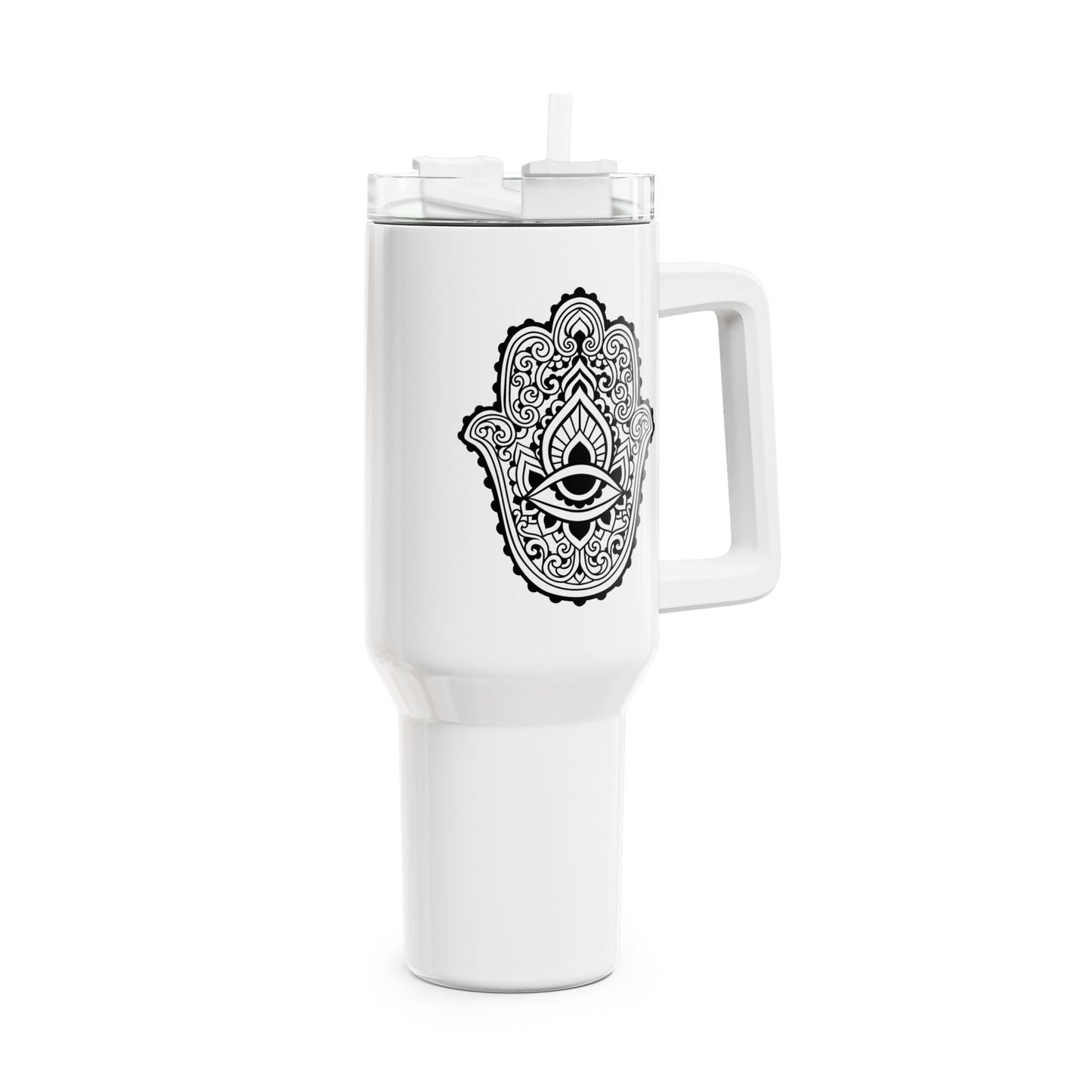 FATIMAS HAND MANDALA • Tumbler mit Henkel & Strohhalm • XXL Reisebecher 1,2L