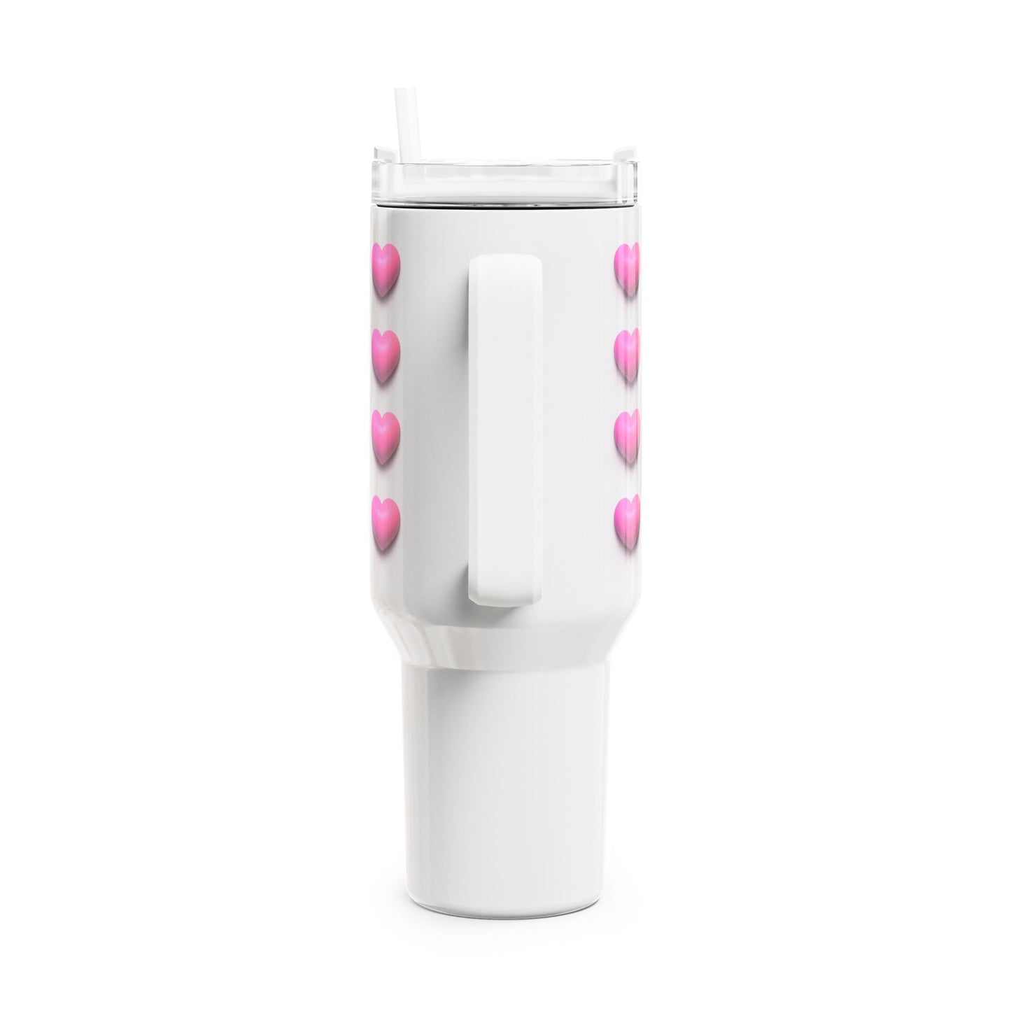 HERZEN MUSTER PINK - NIEDLICH 3D Optik • Tumbler mit Henkel & Strohhalm • XXL Reisebecher 1,2L