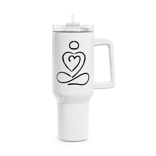 YOGA LIEBHABER Meditations Pose Asana Herz Zeichnung • Tumbler mit Henkel & Strohhalm • XXL Reisebecher 1,2L - YOGA SANTA