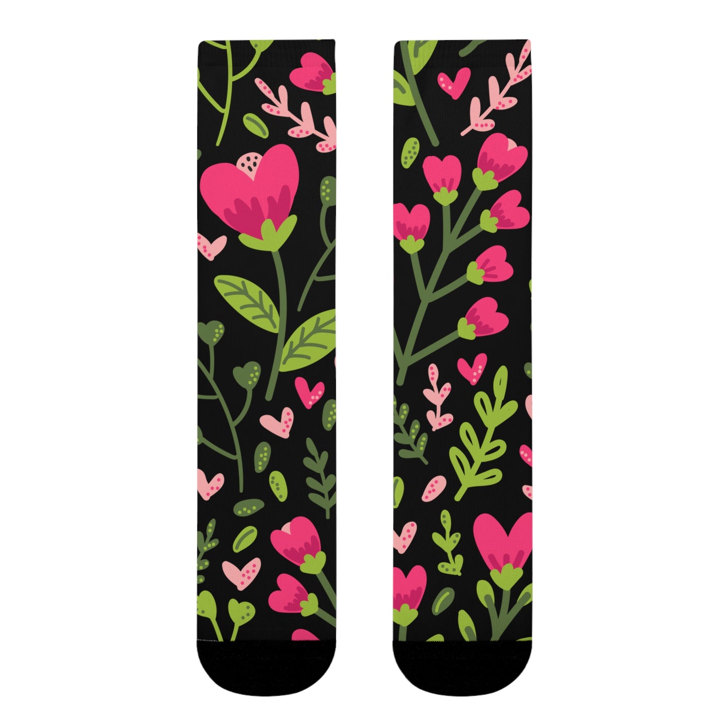 HERZ-BLUMEN MUSTER NIEDLICH SÜß • HAPPY SOCKS Crew Socken Schwarz Pink mit Motiv