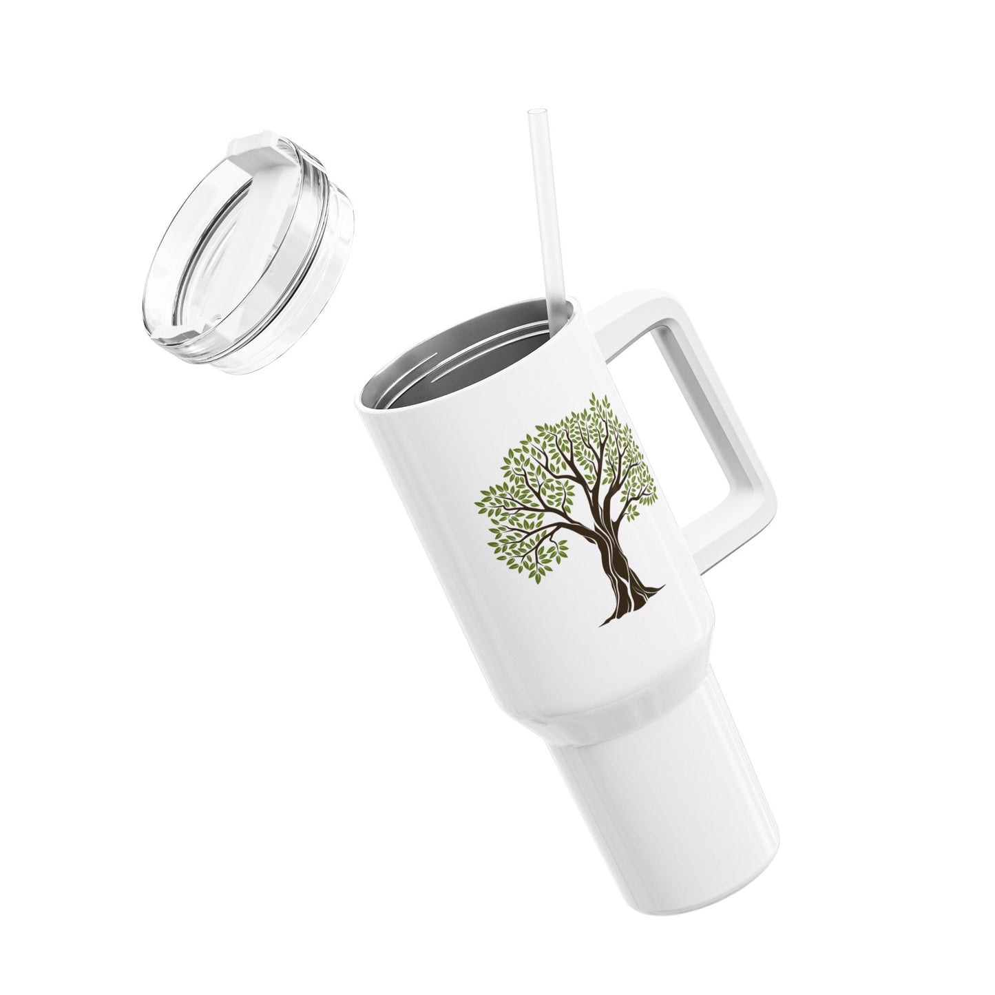 OLIVENBAUM BUNT ZEICHNUNG • Tumbler mit Henkel & Strohhalm • XXL Reisebecher 1,2L