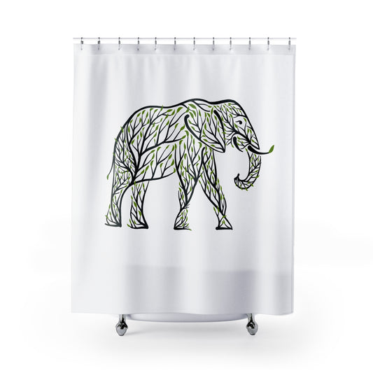 ELEFANT GRÜNE BLÄTTER BÄUME  • Hochwertiger, Schöner Duschvorhang 180x200 cm Weiss