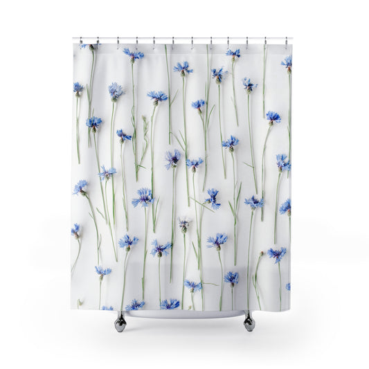 DUSCHVORHANG MIT BLUMENMUSTER - KORNBBLUMEN BLAU • Hochwertiger, Schöner Duschvorhang 180x200 cm