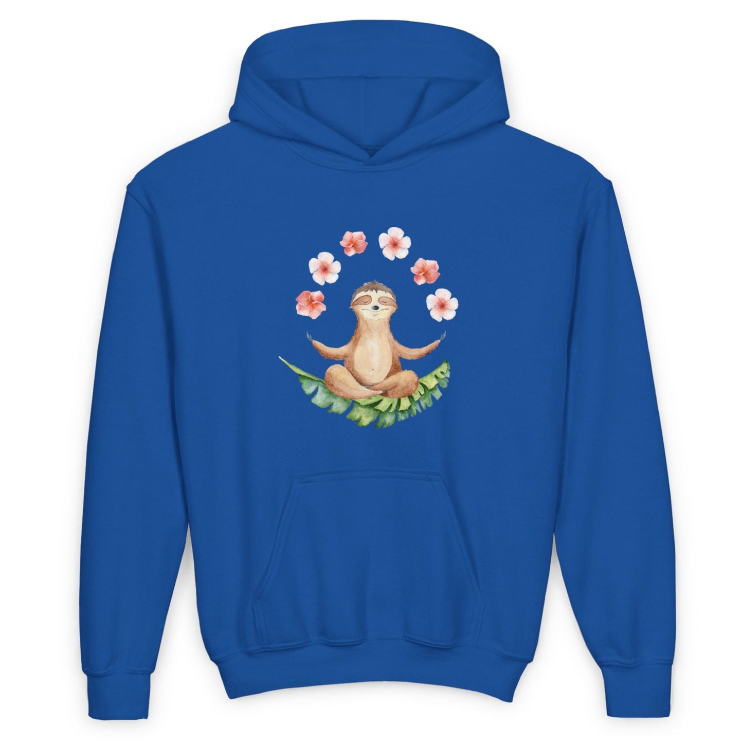 FAULTIER MEDITATION TIERYOGA NIEDLICH SÜß MIT BLUMEN • Kinder Hoodie für Mädchen & Jungen (7–16 Jahre) | Kuschelweiche Baumwolle 🌿