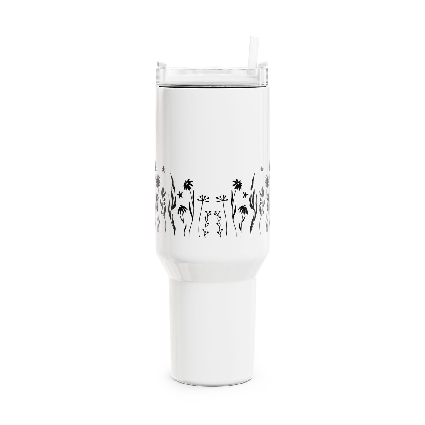BLUMENWIESE BLÜMCHEN MOTIV • Tumbler mit Henkel & Strohhalm • XXL Reisebecher 1,2L