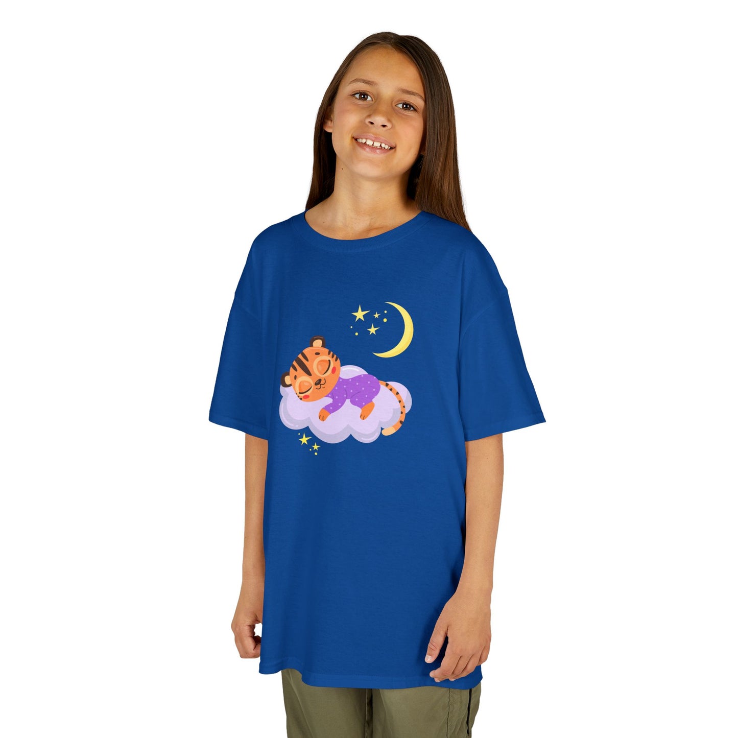 TIGER STERNENHIMMEL MOND WOLKE Comic Zeichnung • Pijama Schlafoberteil Oversize Kinder T-Shirt Mädchen Jungen • BIO Baumwolle 🌿