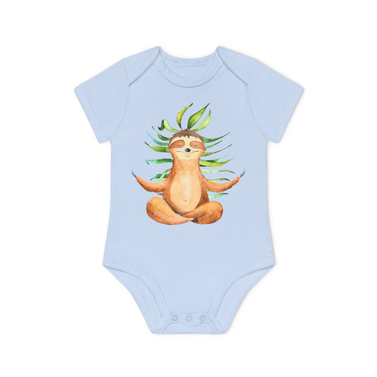 FAULTIER SLOT MEDITATION YOGA POSE TIERYOGA • Niedlich süßer Baby Body Kurzarm mit Comic Zeichnung • Mädchen & Jungen • BIO Baumwolle 🌿