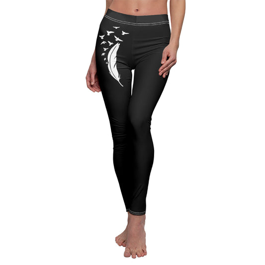 VÖGEL FLIEGEN AUS VOGELFEDER Motiv Zeichnung Print • BOHO STYLE - Hippie Damen Leggins Schwarz • Beste Schwarze Leggings für Sport & Freizeit