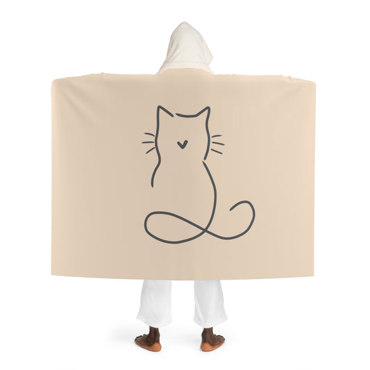 KATZE UNENDLICHKEITSZEICHEN CAT • Kapuzen Kuscheldecke Beige Creme • Wohndecke Sherpa 130cm x 180cm