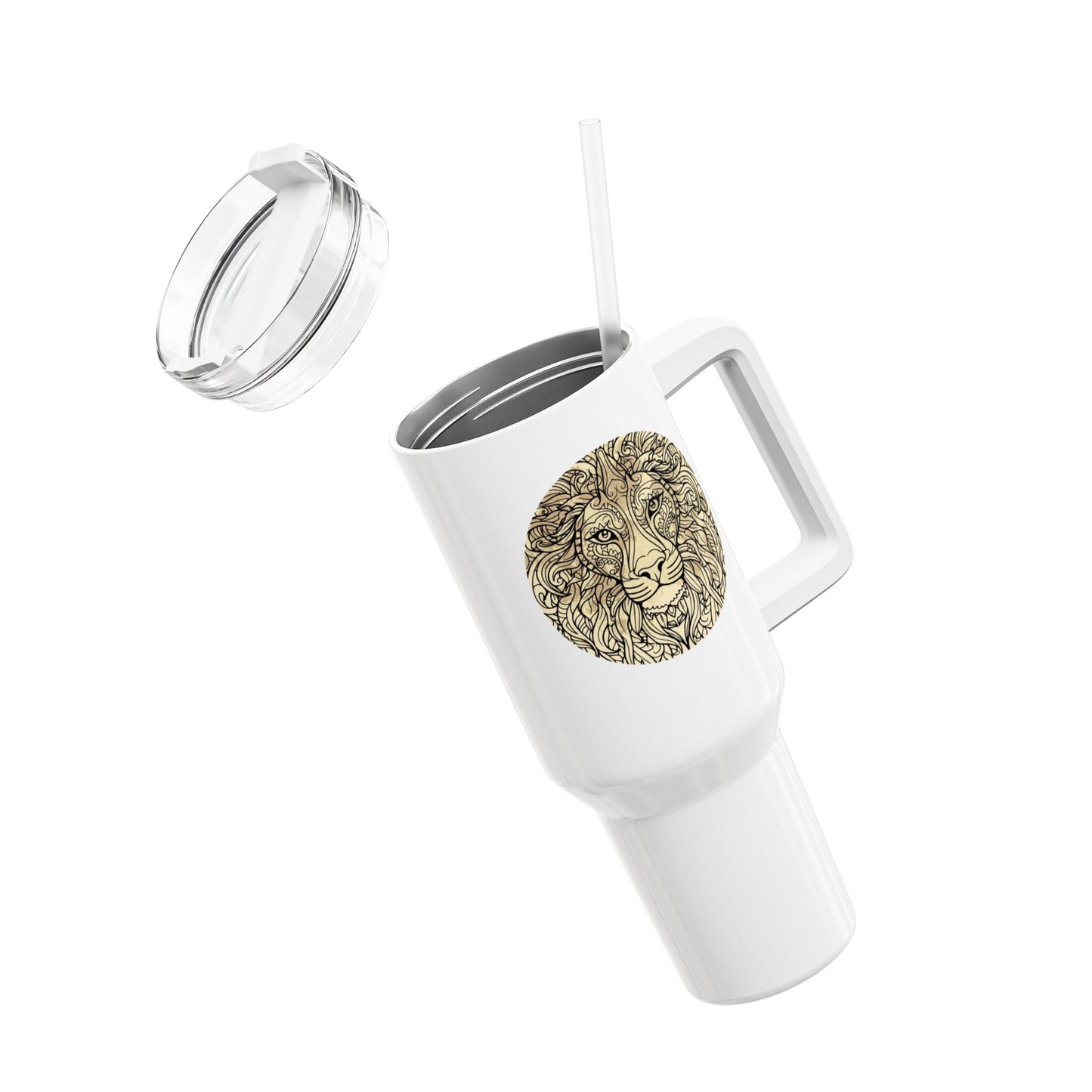 LÖWE IM MOND STERNZEICHEN TIERKREISZEICHEN • Tumbler mit Henkel & Strohhalm • XXL Reisebecher 1,2L