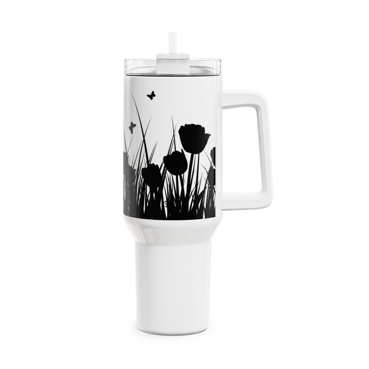 MOHNBLUMEN WIESE SCHMETTERLINGE • Tumbler mit Henkel & Strohhalm • XXL Reisebecher 1,2L