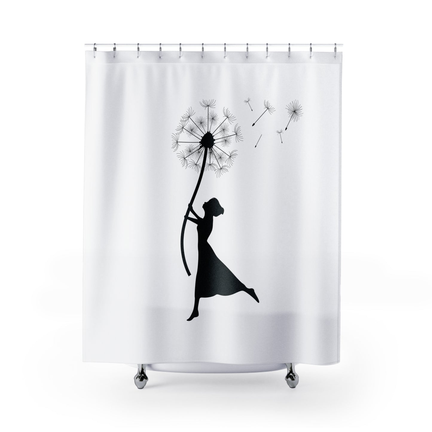 BLUME MIT ELFE COMIC • Hochwertiger, Schöner Duschvorhang 180x200 cm Weiss