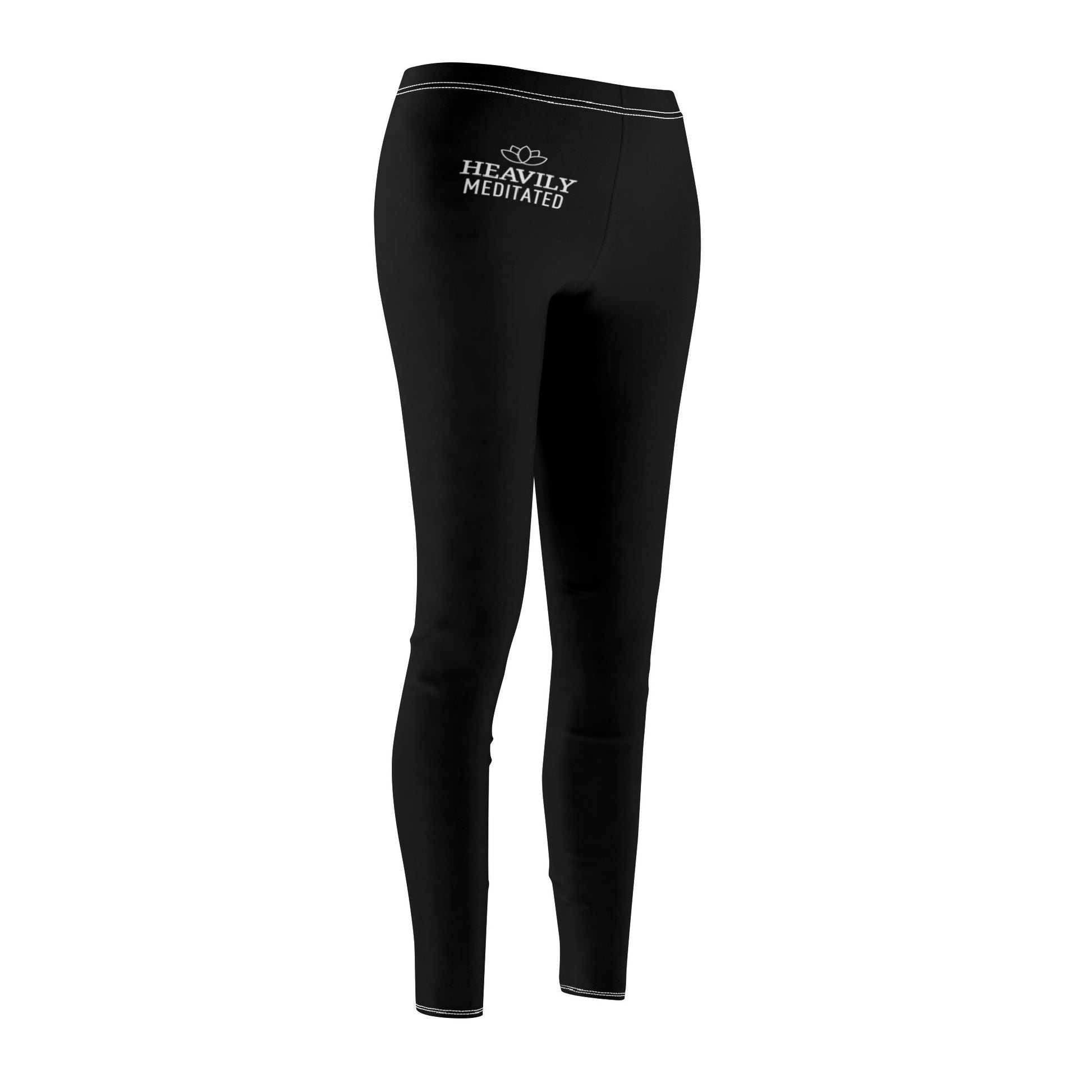 HEAVILY MEDITATED • YOGA Spruch Lotusblume Design minimalistisch mit Schriftzug • Elegante Damen Leggins Schwarz • Beste Leggings für Sport & Alltag - YOGA SANTA