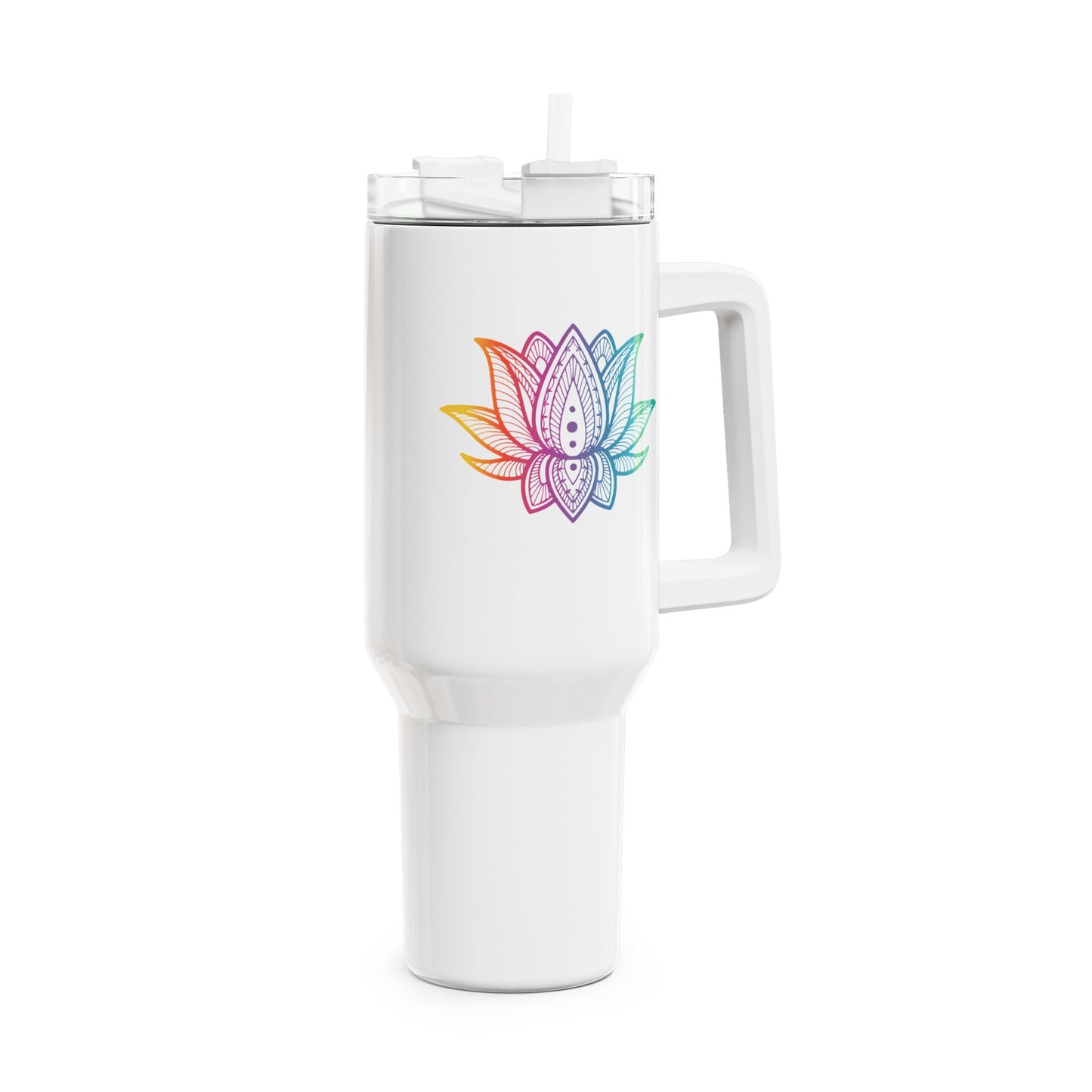 LOTUSBLÜTE REGENBOGEN MANDALA • Tumbler mit Henkel & Strohhalm • XXL Reisebecher 1,2L