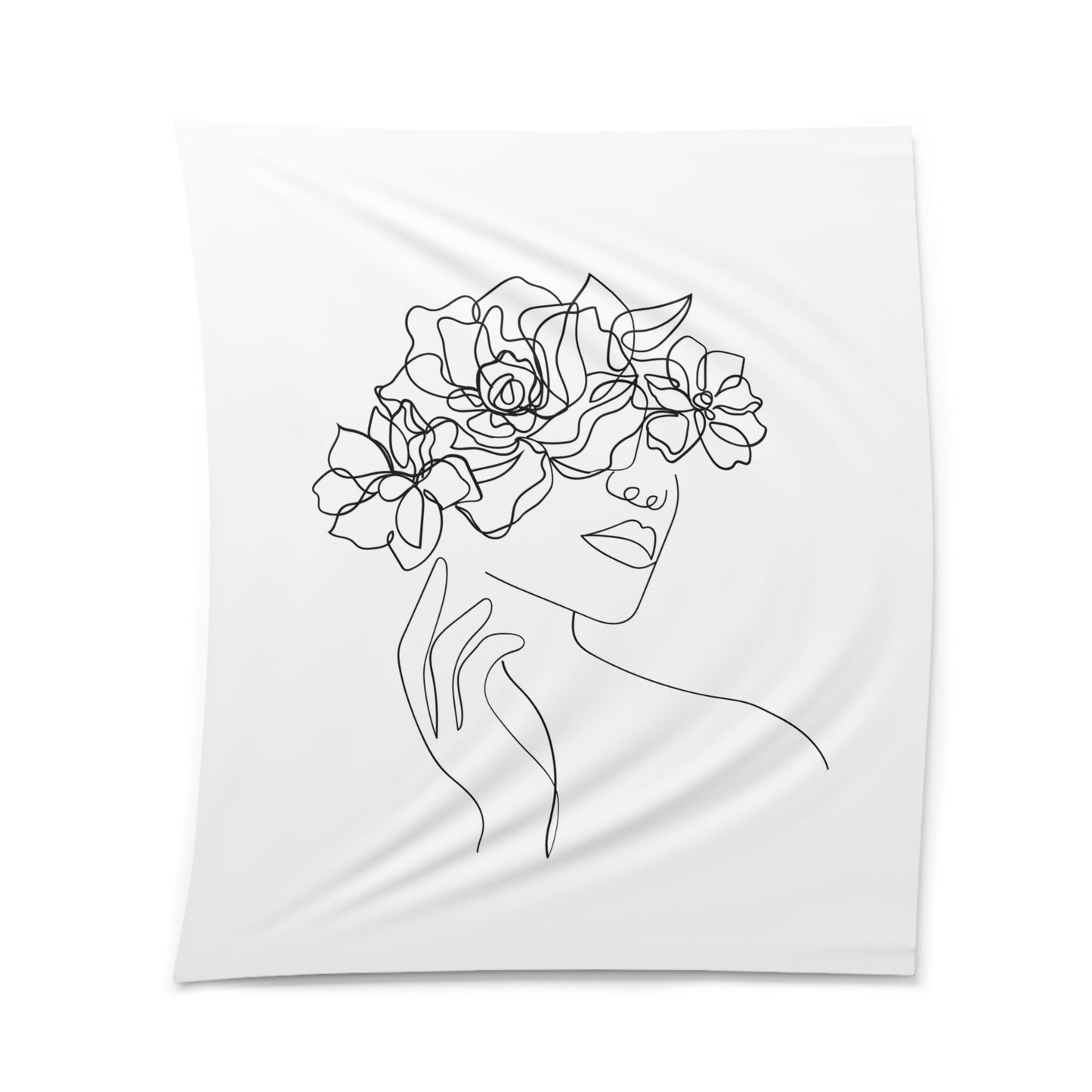 SCHÖNE FRAU mit BLUMEN • Wandtuch • Wandttepich Schwarz Weiß • Wanddekor in v. Größen bis XXL