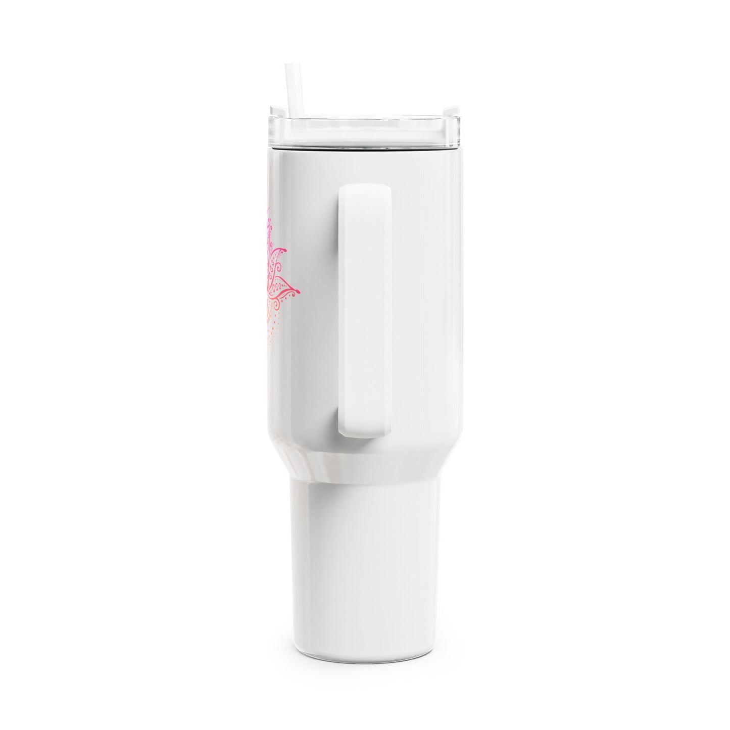 LOTUSBLUME PINK HANDGEZEICHNET KUNSTDRUCK • Tumbler mit Henkel & Strohhalm • XXL Reisebecher 1,2L - YOGA SANTA