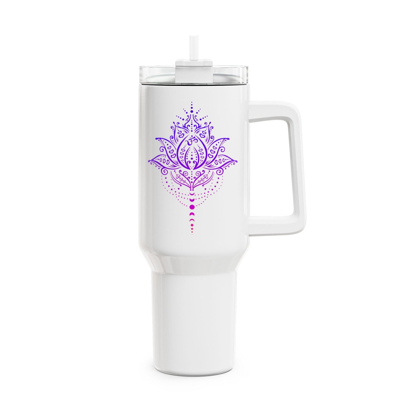 LOTUSBLÜTE LILA KUNSTDRUCK ÄSTHETISCH • Tumbler mit Henkel & Strohhalm • XXL Reisebecher 1,2L - YOGA SANTA